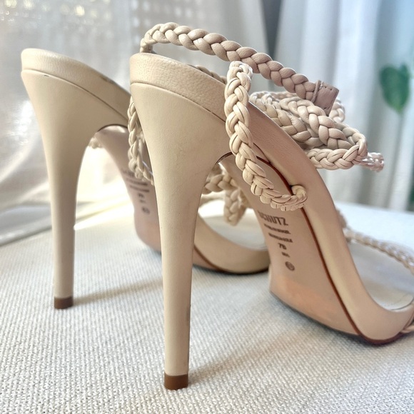 SCHUTZ Jada Braided Ankle Tie High Heel Sandals in Eggshell Sz 7 - Picture 7 of 14
